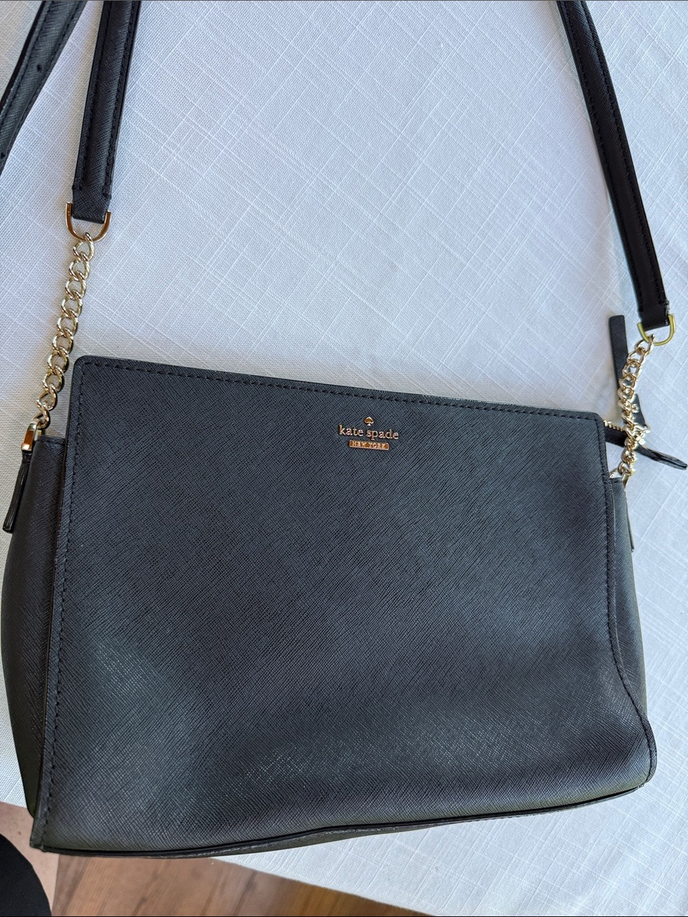 kate spade Black Saffiano Leather Crossbody with Gold Chain Detail